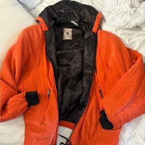 Vintage Kriss Kross 100% Silk Hooded Bomber Jacket Orange